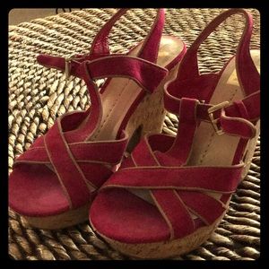 Pink Suede Ankle Buckle Heels EUC